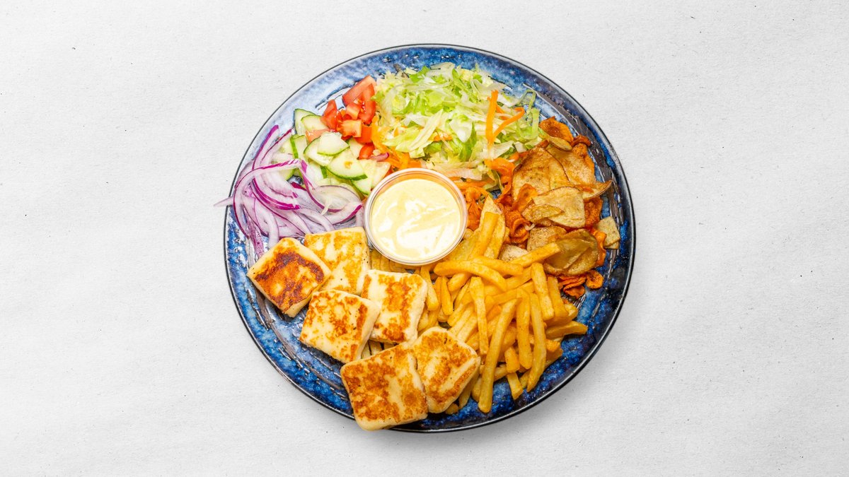Grilled Halumi Talíř – Halumi talíř nabízí porci grilovaného, zlatavého a jemně křu...