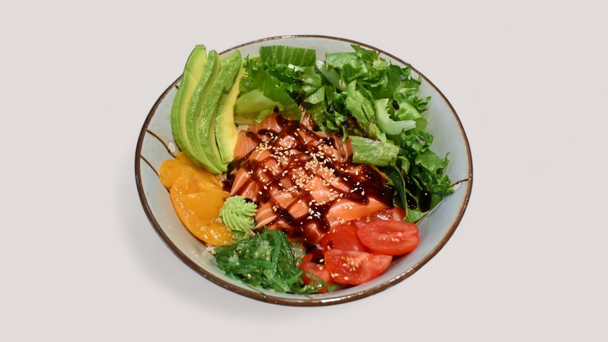 Poke Bowl Salmon (Raw) – Delicious Salmon poke bowl contents raw salmon,sushi rice, s...